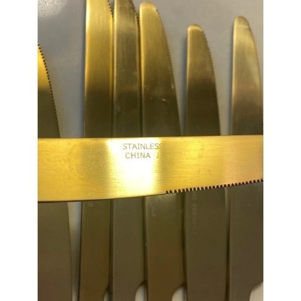 Gold Stainless Steel Flatware Set 39 Piece Modern Square Handle Satin Finish